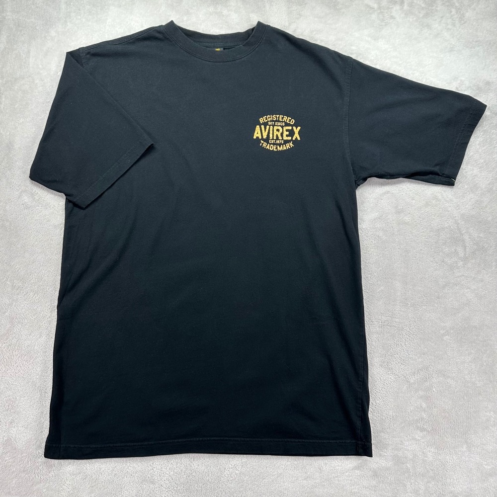 Vintage Avirex Shirt Mens XL Black Sky Kings Crew Neck Short Sleeve Logo 90s Y2k